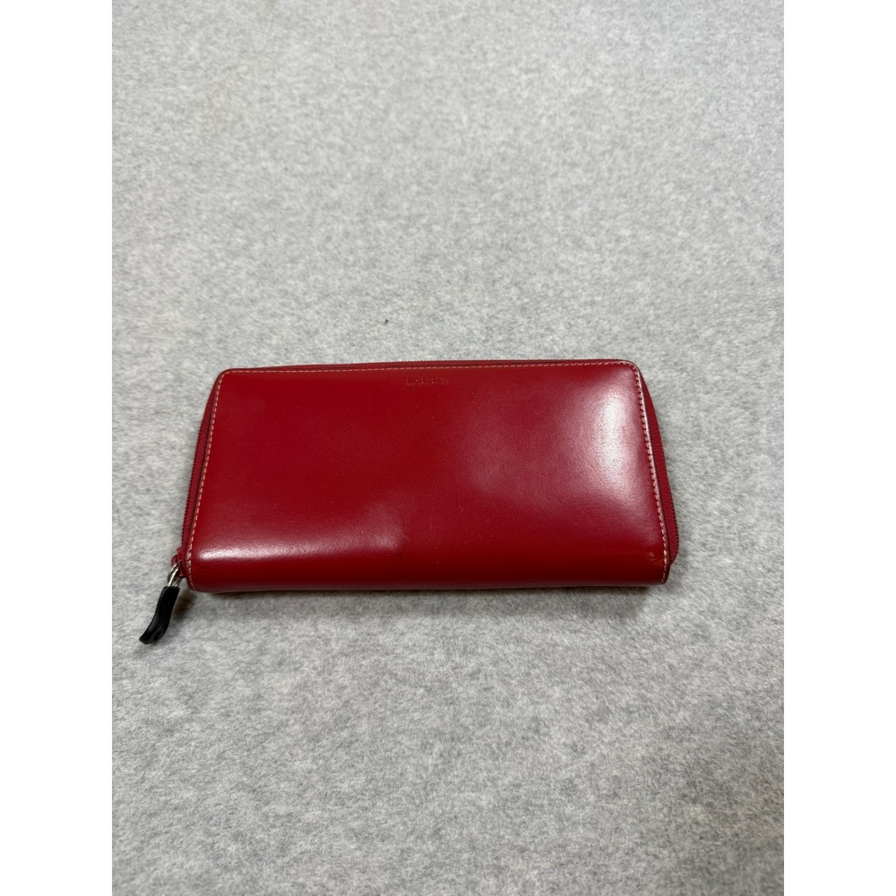 Lodis Red Leather Zip Around Clutch Wallet Organizer Red Exterior Zip Pocket